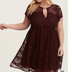 MERLOT RED LACE O-RING BABYDOLL DRESS torrid sz 2